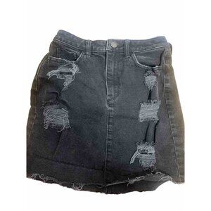 Hollister High Rise Mini Skirt Black Distressed Denim Pockets Frayed Size 25 1
